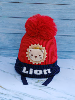 DukieKooky - Red & Black Lion Winter Beanie Cap (2-6 Years)