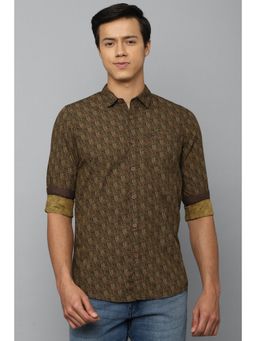 Allen Solly - Men Brown Custom Fit Print Full Sleeves Casual Shirt