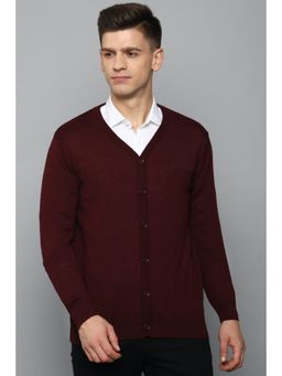 Allen Solly - Men Maroon Solid V Neck Full Sleeves Sweater