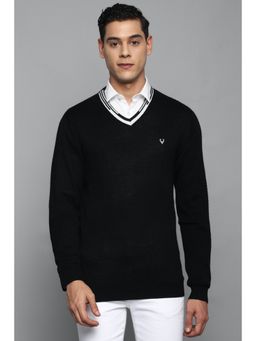 Allen Solly - Men Black Solid V Neck Full Sleeves Sweater