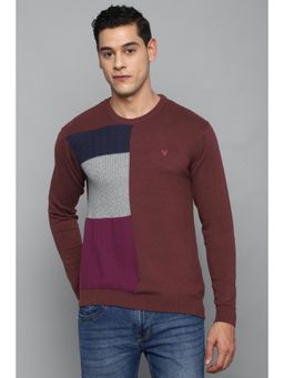 Allen Solly - Men Maroon Colorblock Crew Neck Full Sleeves Sweater