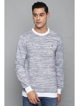 Allen Solly - Men Blue Self Design Crew Neck Full Sleeves Sweater