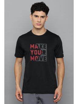 Louis Philippe - Men Black Graphic Print Crew Neck T-Shirt