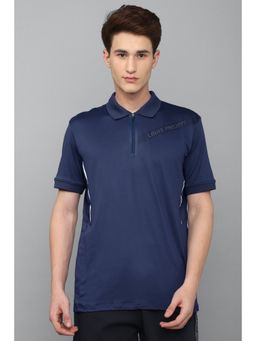 Louis Philippe - Men Navy Solid Collar Neck T-Shirt