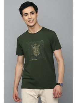 Louis Philippe - Men Green Graphic Print Crew Neck T-Shirt