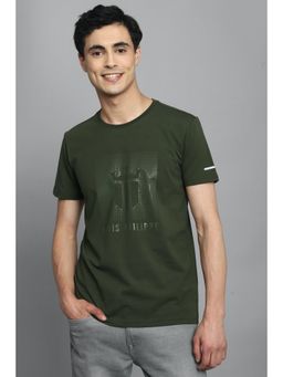 Louis Philippe - Men Green Graphic Print Crew Neck T-Shirt