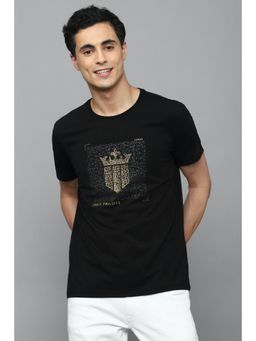 Louis Philippe - Men Black Graphic Print Crew Neck T-Shirt