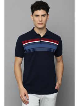 Louis Philippe - Men Navy Stripe Collar Neck T-Shirt