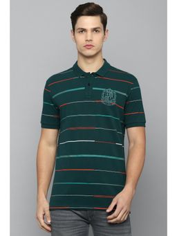 Louis Philippe - Men Green Stripe Collar Neck T-Shirt