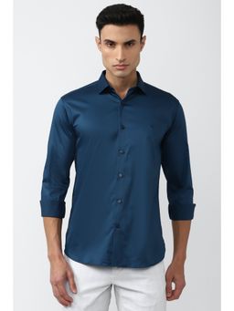Van Heusen - Men Blue Slim Fit Solid Full Sleeves Casual Shirt
