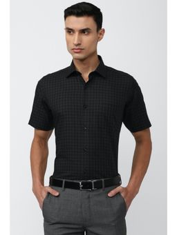 Van Heusen - Men Black Regular Fit Check Half Sleeves Formal Shirt