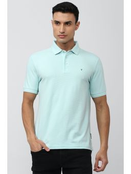 Van Heusen - Men Blue Solid Collar Neck T-Shirt