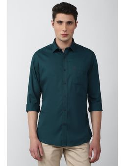 Van Heusen - Men Green Slim Fit Solid Full Sleeves Casual Shirt