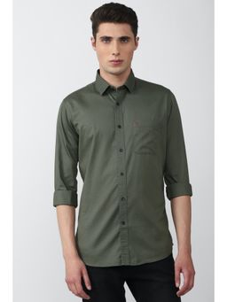 Van Heusen - Men Olive Slim Fit Solid Full Sleeves Casual Shirt