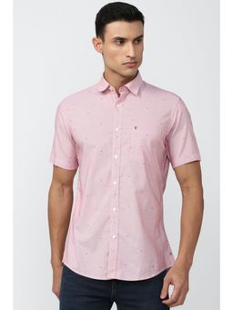 Van Heusen - Men Pink Slim Fit Printed Half Sleeves Casual Shirt