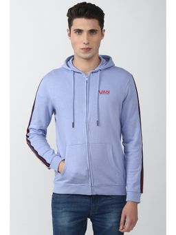 Van Heusen - Men Blue Solid Hooded Neck Sweatshirt