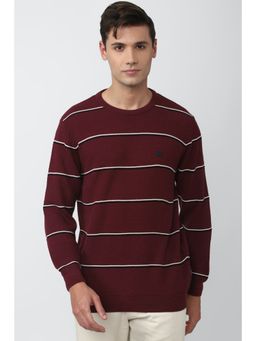 Van Heusen - Men Maroon Stripe Crew Neck Sweater