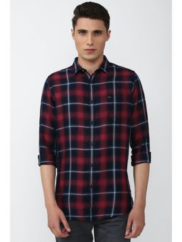 Van Heusen - Men Maroon Slim Fit Check Full Sleeves Casual Shirt