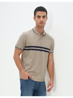 American Eagle - Men Beige Striped Polo T-Shirt