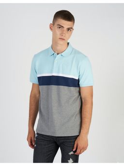 American Eagle - Men Blue Striped Colorblock Icon Polo T-Shirt
