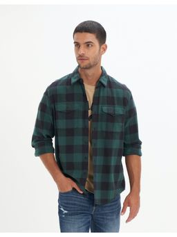 American Eagle - Men Green Super Soft Plaid Flannel Shirt