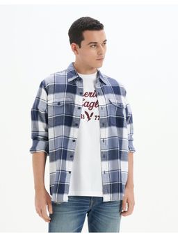 American Eagle - Men Blue Super Soft Plaid Flannel Shirt