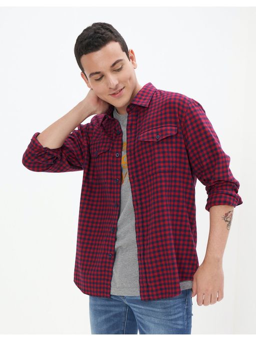 American Eagle Men Burgundy Super Soft Flannel Shirt