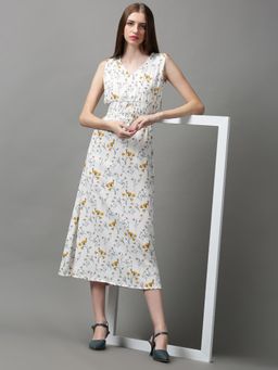 SHOWOFF - Womens V-neck Floral White Midi Dress