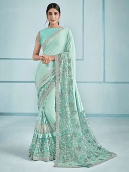 Odette - Sea Green Lycra Saree with Unstitched Blouse