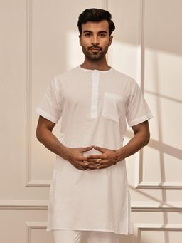 Vastramay - Men White Cambric Cotton Mid Length Yoga Kurta