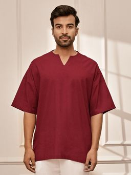 Vastramay - Men Maroon Cambric Cotton Yoga Kurta