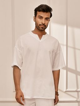 Vastramay - Men White Cambric Cotton Yoga Kurta
