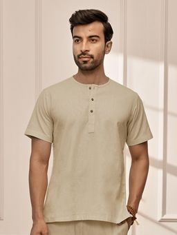 Vastramay - Men Beige Cotton Flex Yoga Kurta