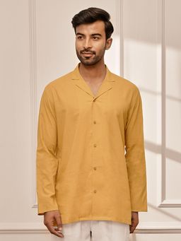 Vastramay - Men Mustard Cambric Cotton Full Sleeve Yoga Kurta
