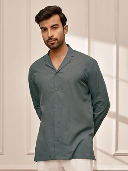 Vastramay - Men Sage Green Cambric Cotton Full Sleeve Yoga Kurta