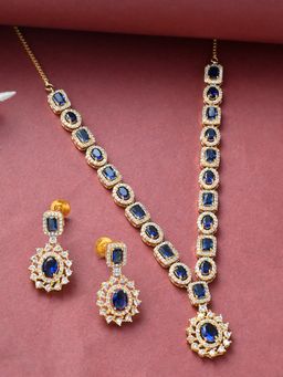 Voylla - Sparkling Elegance Gold Plated Cluster Setting Zirconia Adorned Brass Jewellery Set