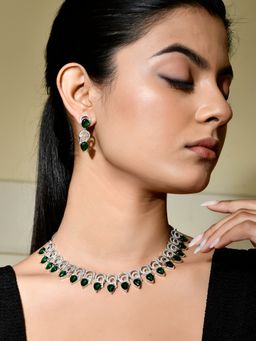 Voylla - Sparkling Elegance Emerald Aura American Diamond Jewellery Set