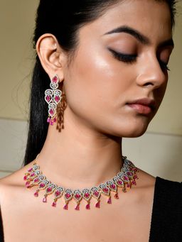 Voylla - Sparkling Elegance Ruby Glimmer American Diamond Gold Jewellery Set