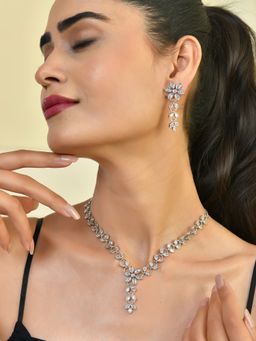 Voylla - Sparkling Essentials Luminary Floral American Diamond Jewellery Set