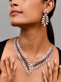 Voylla - Sparkling Essential Luxurious Ruby Crystal American Diamond Jewellery Set