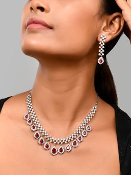 Voylla - Sparkling Essential Dazzling Red American Diamond Jewellery Set