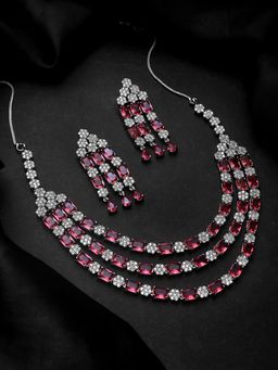 Voylla - Sparkling Elegance Majestic Layers Red American Diamond Jewellery Set