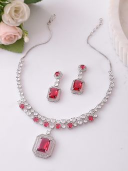 Voylla - Sparkling Elegance Eternal Love Red American Diamond Jewellery Set