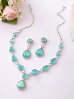 Voylla - Sparkling Elegance Gleaming Love Aqua American Diamond Jewellery Set