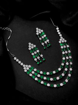 Voylla - Sparkling Elegance Majestic Layers Green American Diamond Jewellery Set