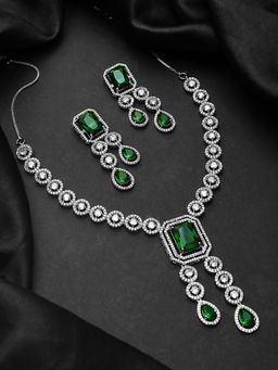 Voylla - Sparkling Elegance Royal Radiance Green American Diamond Jewellery Set