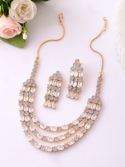Voylla - Sparkling Elegance Majestic Layers Gold American Diamond Jewellery Set