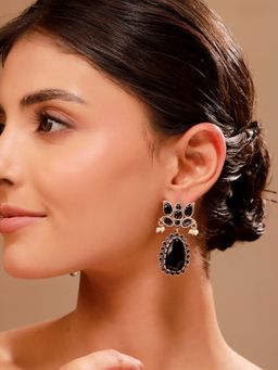 Voylla - Silver Oxidised Ethnic Small Dangler Earrings