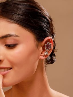 Voylla - Pink Floral Oxidised Ear Cuffs