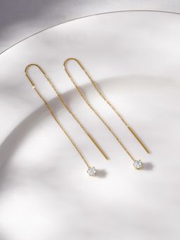 Palmonas - White Crystal Tip Glide Chain Dangling Earrings